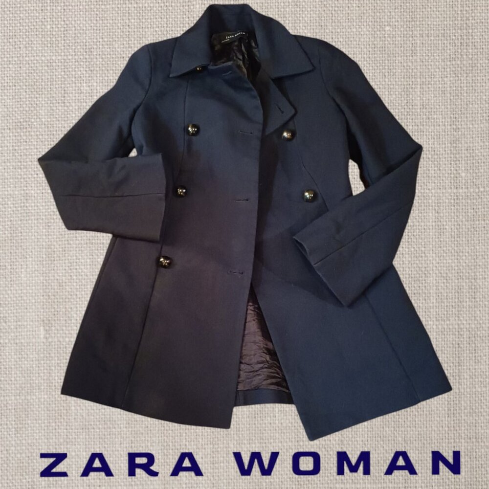 ZARA WOMAN Wool Double Breasted Thigh Length Peacoat XS - Picture 2 of 16